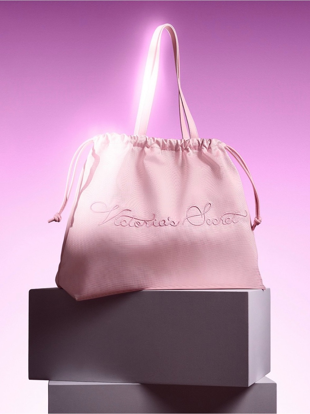NWT Victoria's Secret Pink Cinched Drawstring Satin Tote Bag Pink 2026